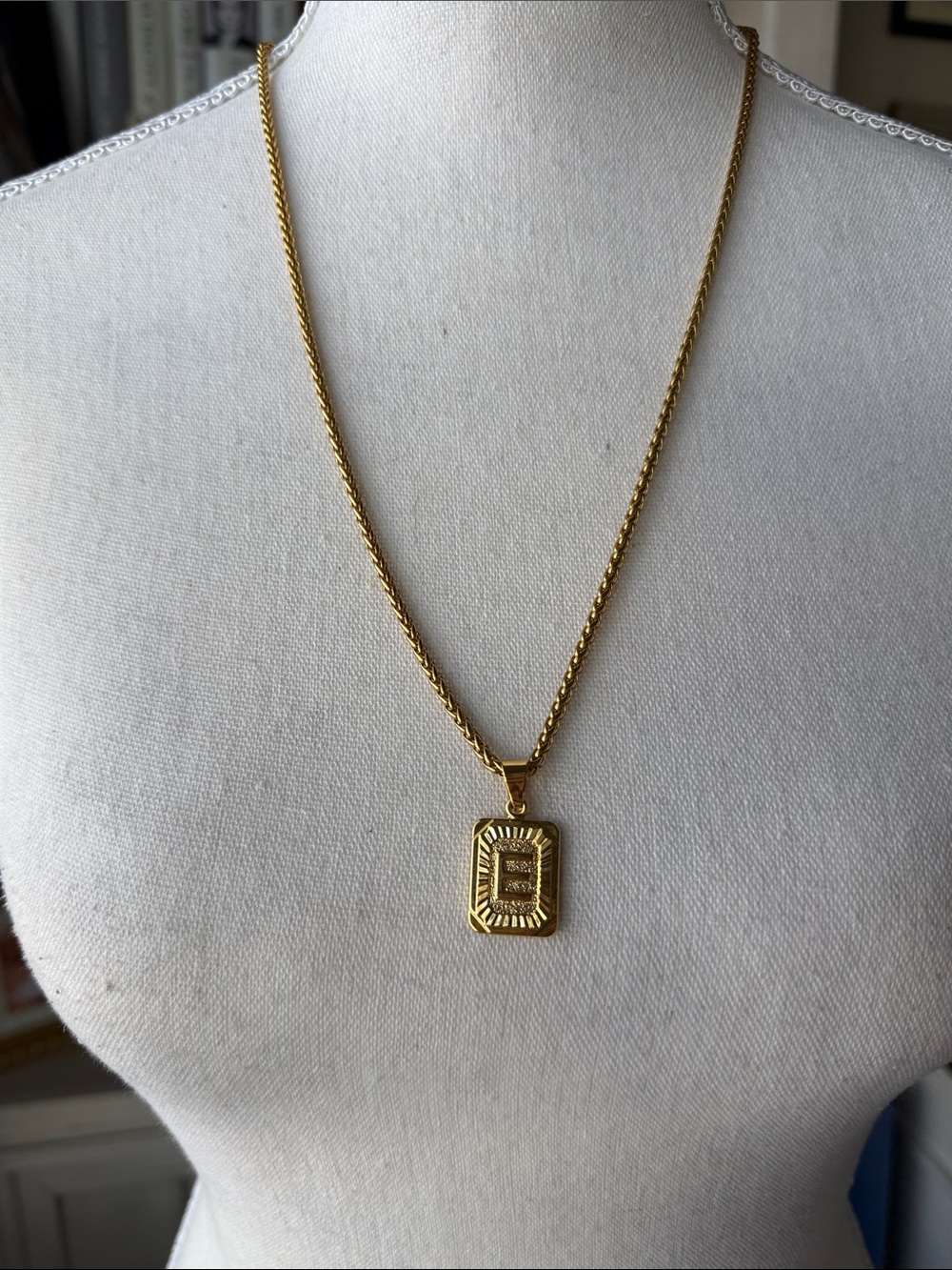 Gold Rectangular Sunburst Pendant Necklace - E Initial Women Jewelry
